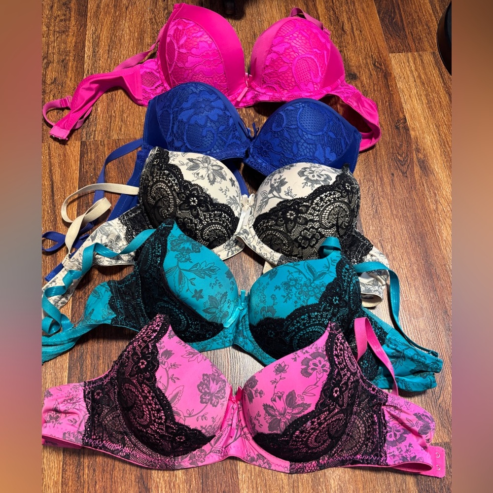 Elegant Lace Push Up Bra Set - Fuchsia, Royal Blue, Teal, Black